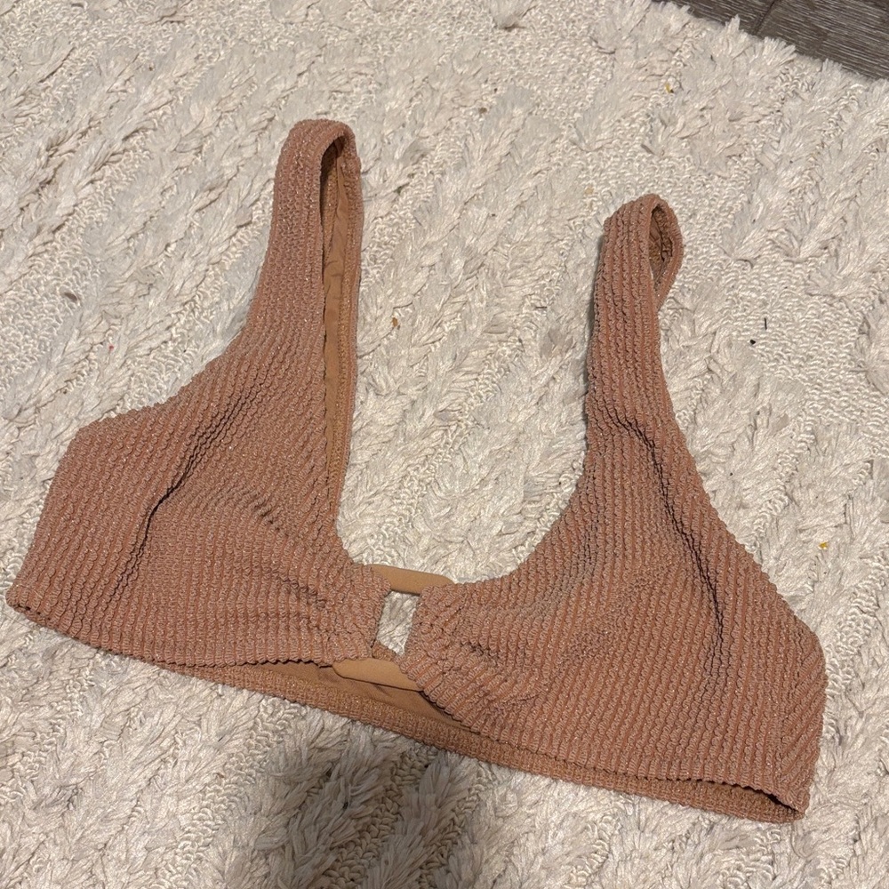 AERIE Textured Brown Bikini Top